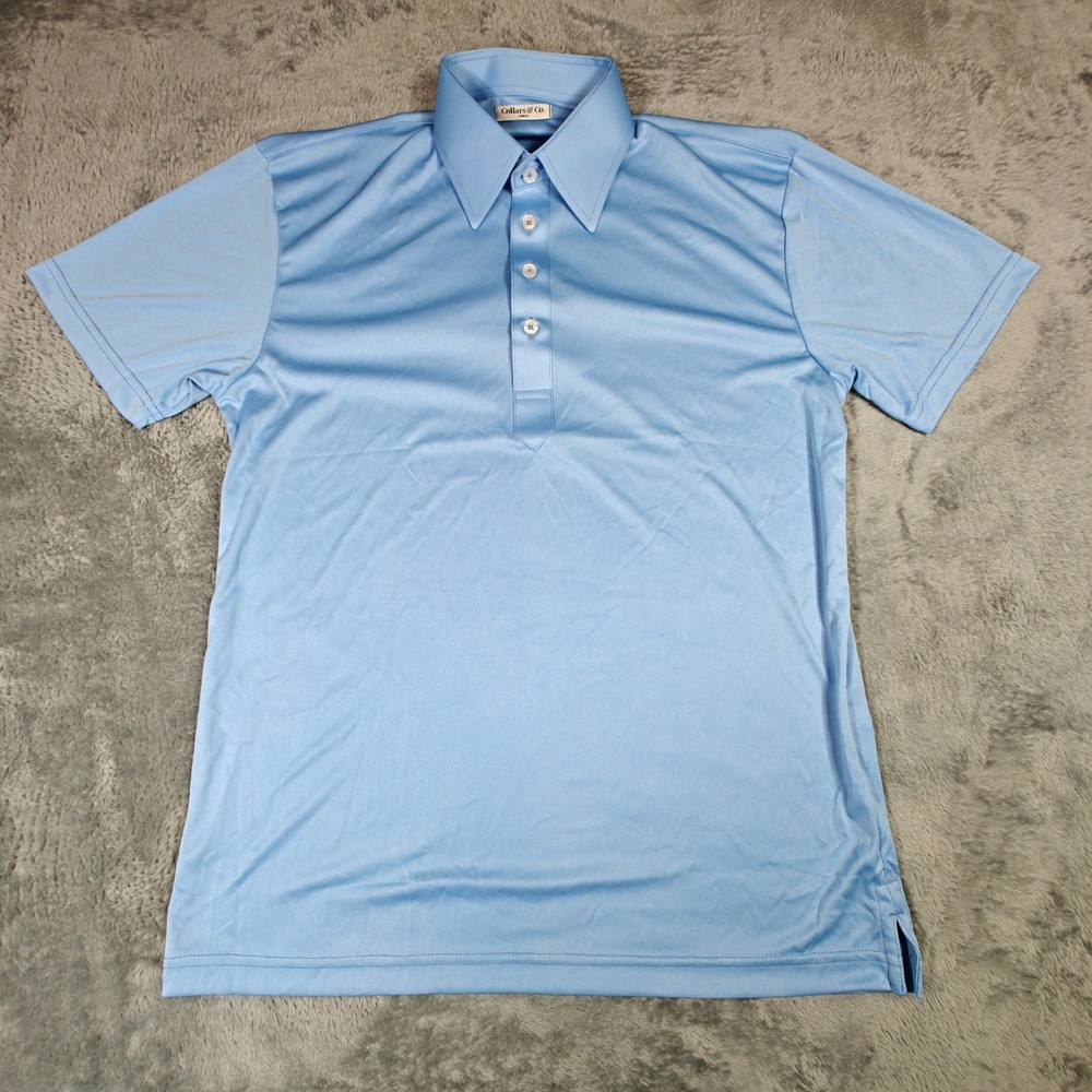 Collars & Co. Dress Collar Polo Mens Small Light Blue Short Sleeve Performance